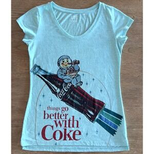 UNIQLO CocaCola 2014‎ Colab Scoop Neck T-shirt, Aqua Cotton Slub-Women's Size M